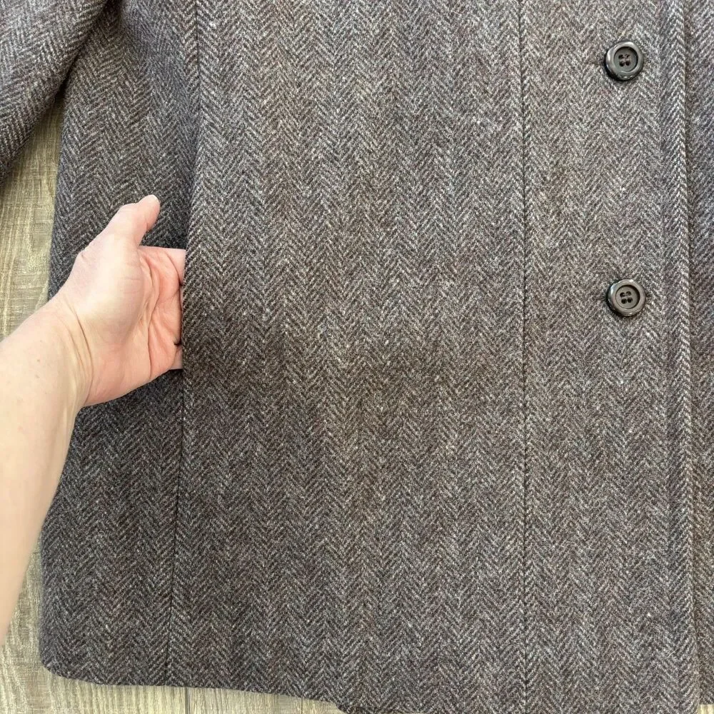 Vintage Jill Jr Womens Herringbone Wool Coat Size M/L 60s Union Made USA Classic - Picture 2 of 16